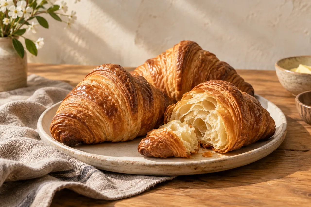 Golden bakery croissants